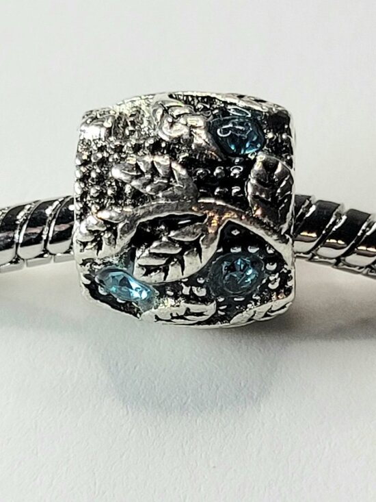 Chill Charms Of Texas Jewelry - New Pandora Style Blue Rhinestones and Silver Color Chunky Leaf Individual Charm